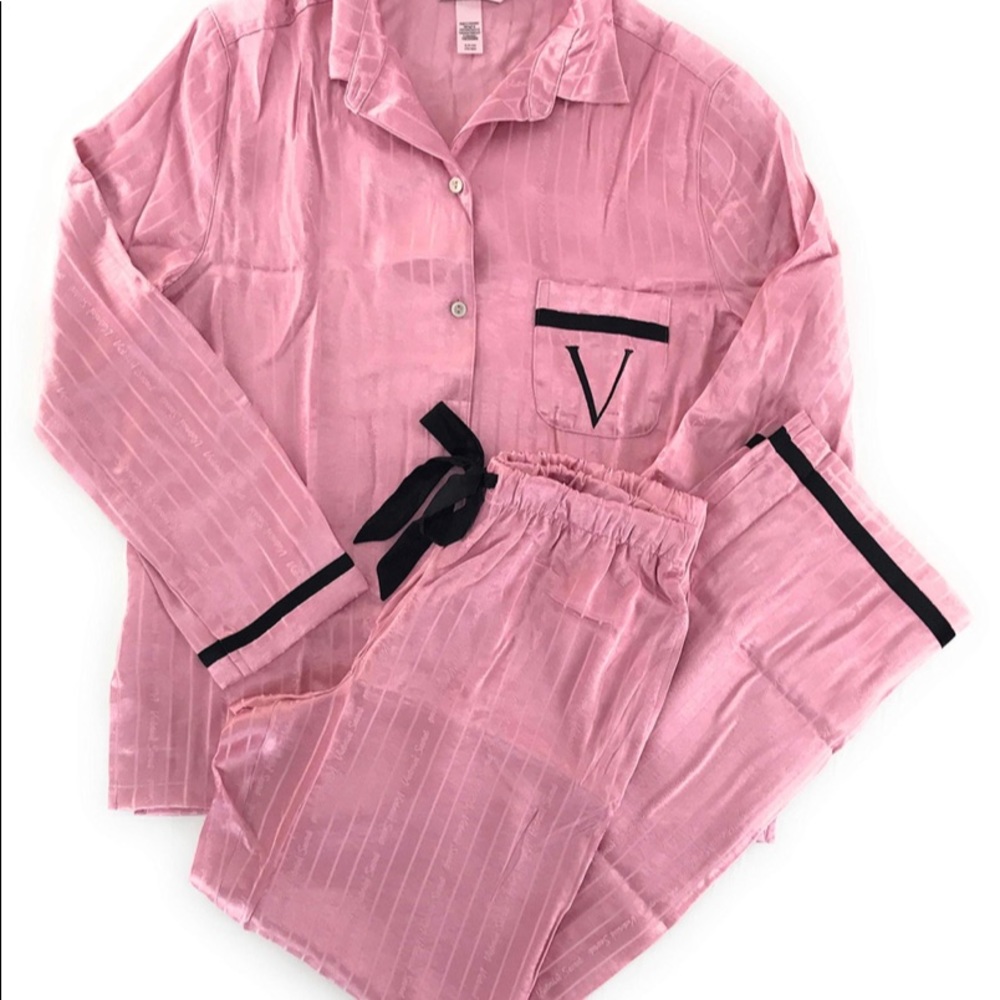 Victoria Secret Satin Logo Striped Pjs
